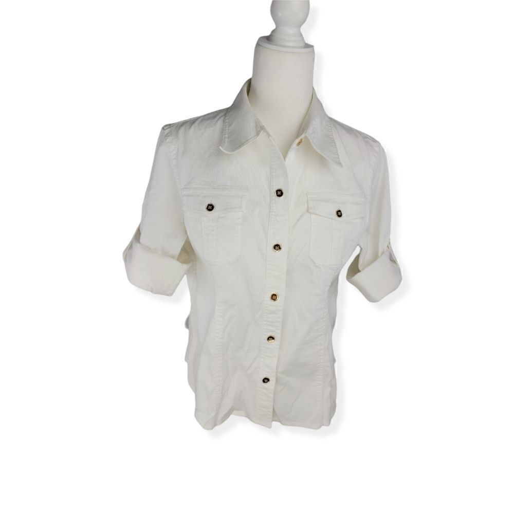 Jones New York Corduroy pocket rolled tab sleeve top Large